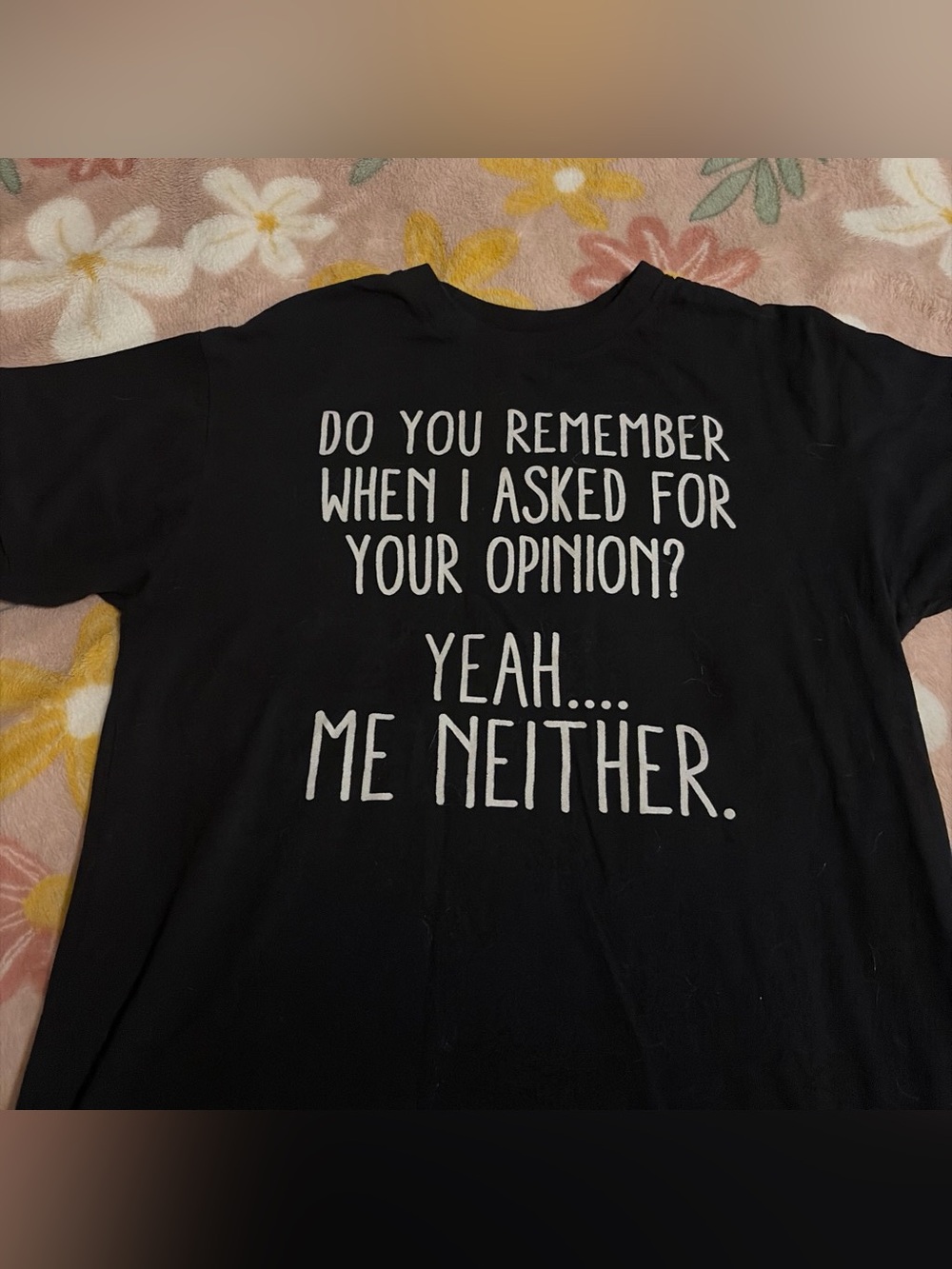 Black Graphic Tee with White Slogan
